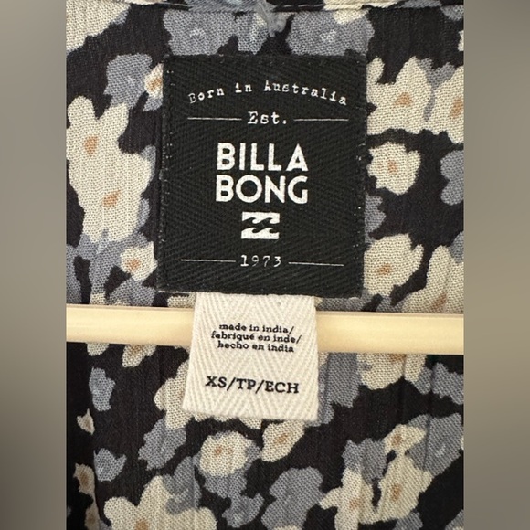 Billabong Button-Up Maxi Dress XS Black Floral Tie Waist Long Sleeve - Picture 2 of 12